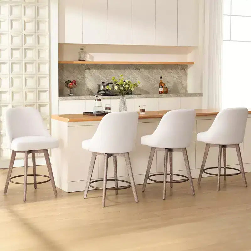 Bekrvio 26'' Counter Height Swivel Bar Stools Set of 4 Backs and Wood Legs,Linen Fabric/PU Leather Upholstered Barstools for Kitchen Island