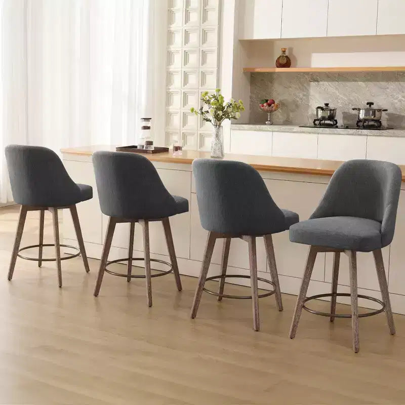 Bekrvio 26'' Counter Height Swivel Bar Stools Set of 4 Backs and Wood Legs,Linen Fabric/PU Leather Upholstered Barstools for Kitchen Island
