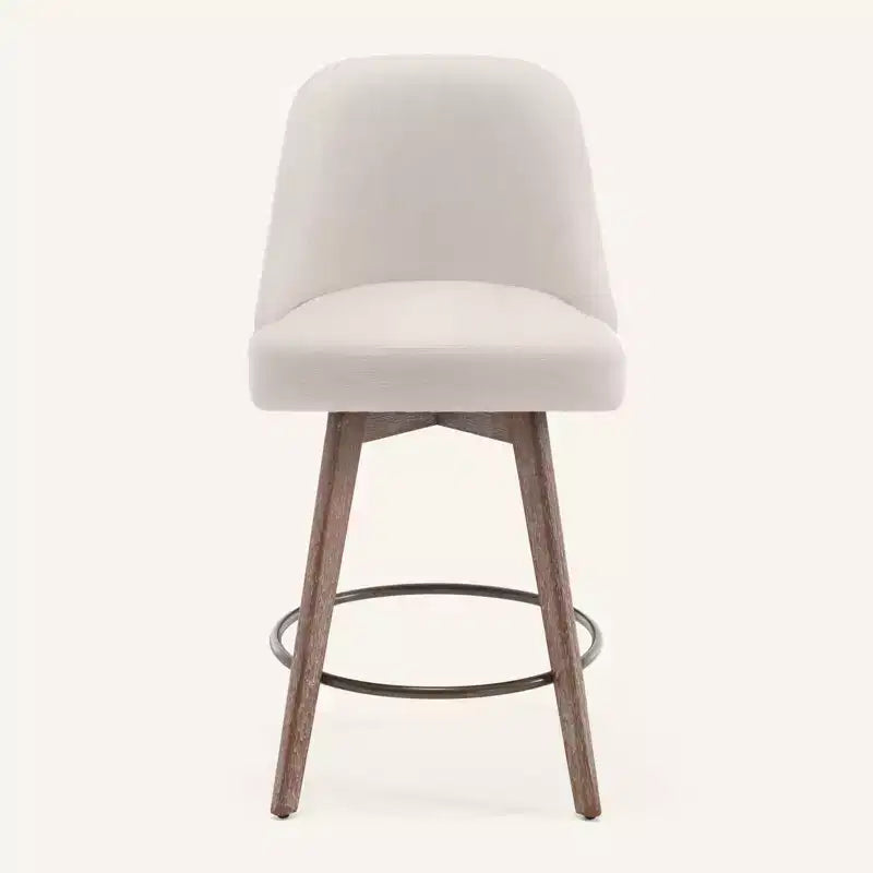 Bekrvio 26'' Counter Height Swivel Bar Stools Set of 4 Backs and Wood Legs,Linen Fabric/PU Leather Upholstered Barstools for Kitchen Island