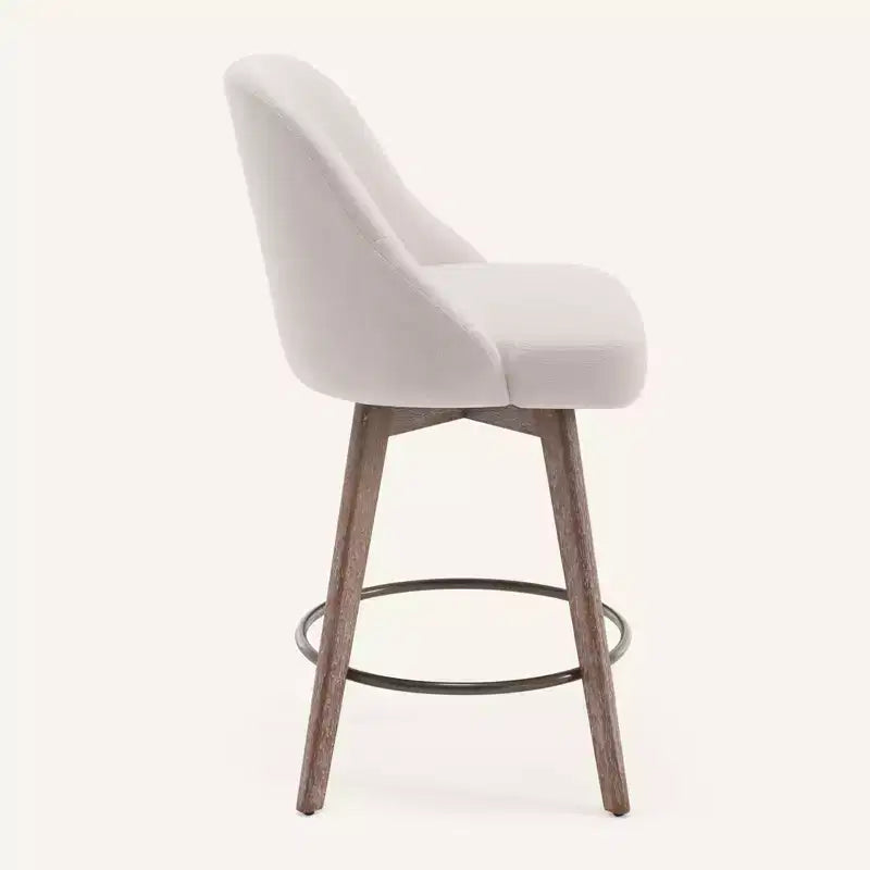 Bekrvio 26'' Counter Height Swivel Bar Stools Set of 4 Backs and Wood Legs,Linen Fabric/PU Leather Upholstered Barstools for Kitchen Island