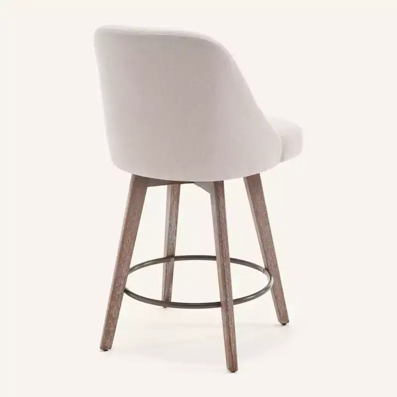 Bekrvio 26'' Counter Height Swivel Bar Stools Set of 4 Backs and Wood Legs,Linen Fabric/PU Leather Upholstered Barstools for Kitchen Island