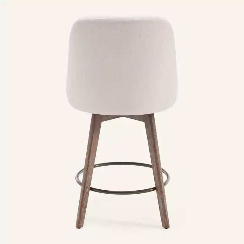 Bekrvio 26'' Counter Height Swivel Bar Stools Set of 4 Backs and Wood Legs,Linen Fabric/PU Leather Upholstered Barstools for Kitchen Island