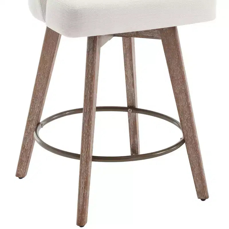 Bekrvio 26'' Counter Height Swivel Bar Stools Set of 4 Backs and Wood Legs,Linen Fabric/PU Leather Upholstered Barstools for Kitchen Island