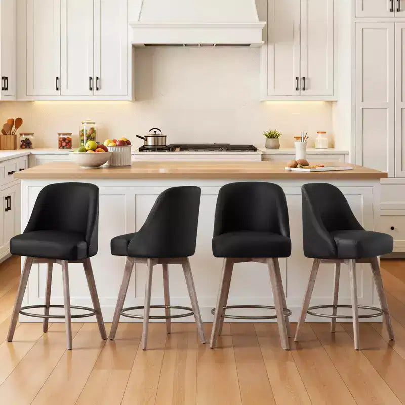 Bekrvio 26'' Counter Height Swivel Bar Stools Set of 4 Backs and Wood Legs,Linen Fabric/PU Leather Upholstered Barstools for Kitchen Island