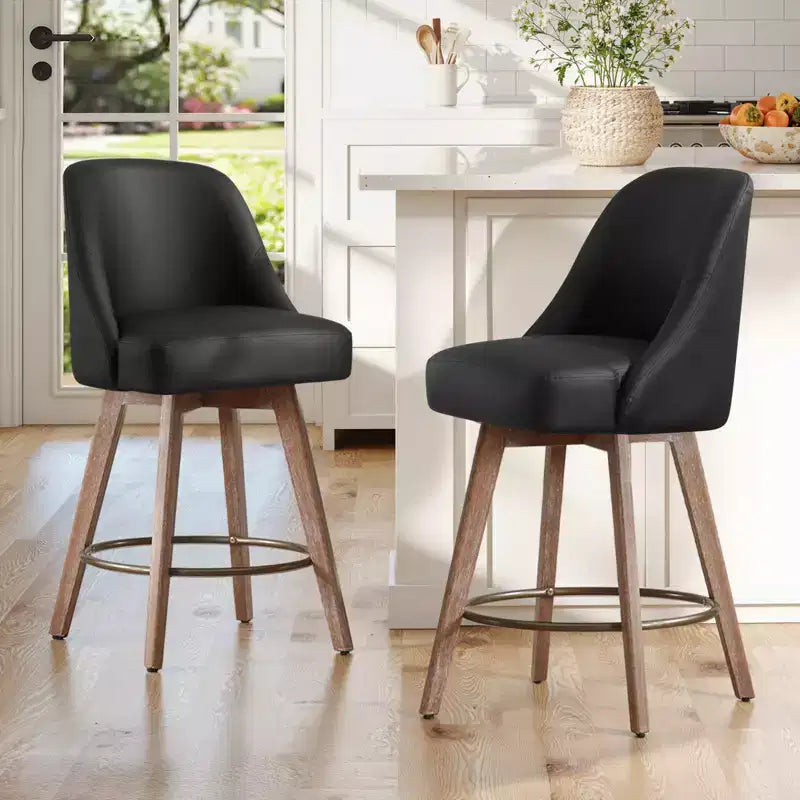 Bekrvio 26'' Counter Height Swivel Bar Stools Set of 4 Backs and Wood Legs,Linen Fabric/PU Leather Upholstered Barstools for Kitchen Island