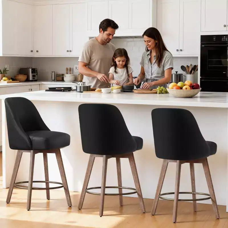Bekrvio 26'' Counter Height Swivel Bar Stools Set of 4 Backs and Wood Legs,Linen Fabric/PU Leather Upholstered Barstools for Kitchen Island