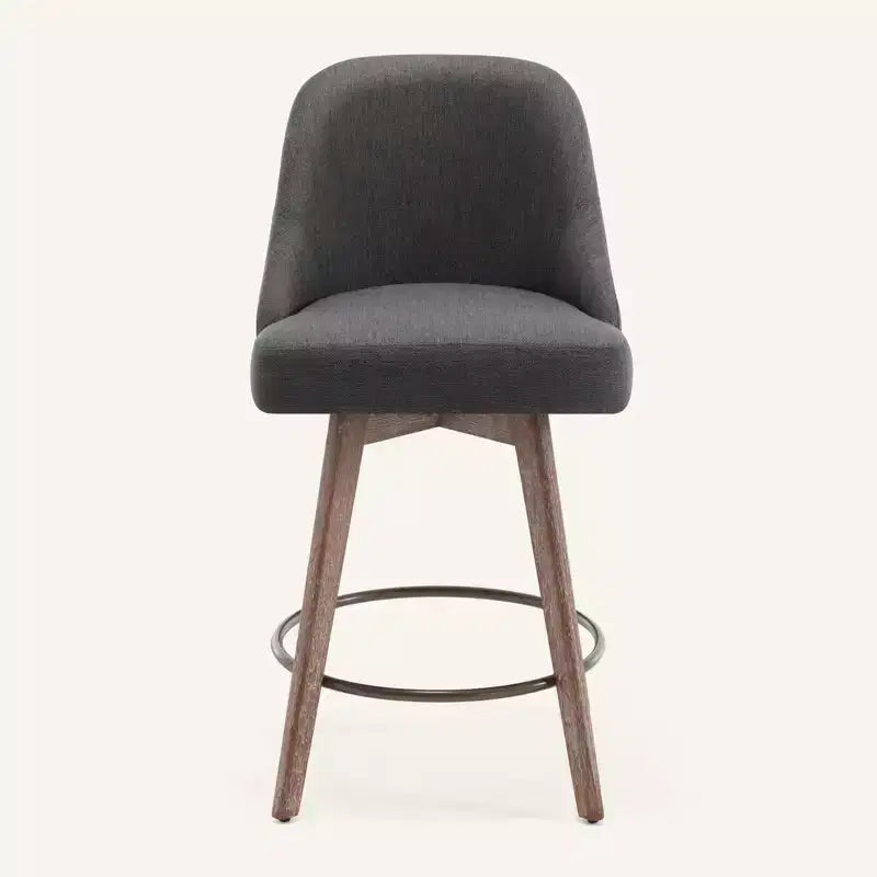Bekrvio 26'' Counter Height Swivel Bar Stools Set of 4 Backs and Wood Legs,Linen Fabric/PU Leather Upholstered Barstools for Kitchen Island