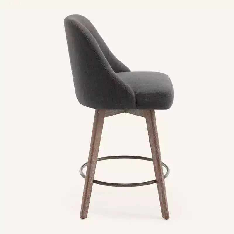 Bekrvio 26'' Counter Height Swivel Bar Stools Set of 4 Backs and Wood Legs,Linen Fabric/PU Leather Upholstered Barstools for Kitchen Island