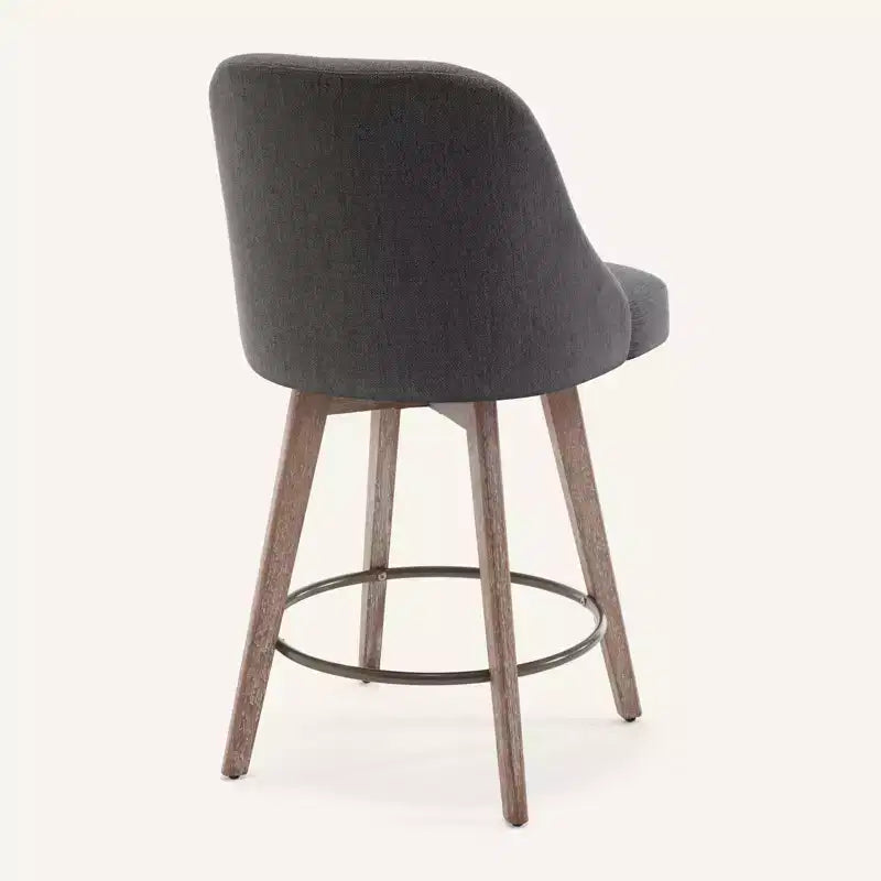 Bekrvio 26'' Counter Height Swivel Bar Stools Set of 4 Backs and Wood Legs,Linen Fabric/PU Leather Upholstered Barstools for Kitchen Island