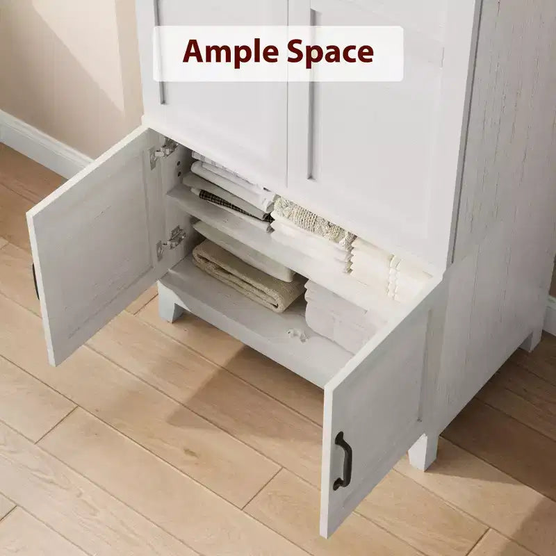 72 Wooden Wardrobe Cabinet with Hanging Rod, Freestanding Tall Clothing Armoire Cabinet with 18 Adjustable Shelves
