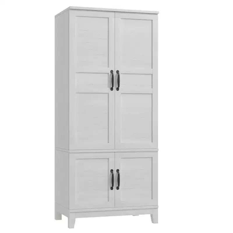 72 Wooden Wardrobe Cabinet with Hanging Rod, Freestanding Tall Clothing Armoire Cabinet with 18 Adjustable Shelves
