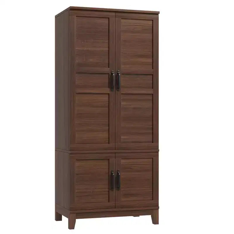 72 Wooden Wardrobe Cabinet with Hanging Rod, Freestanding Tall Clothing Armoire Cabinet with 18 Adjustable Shelves
