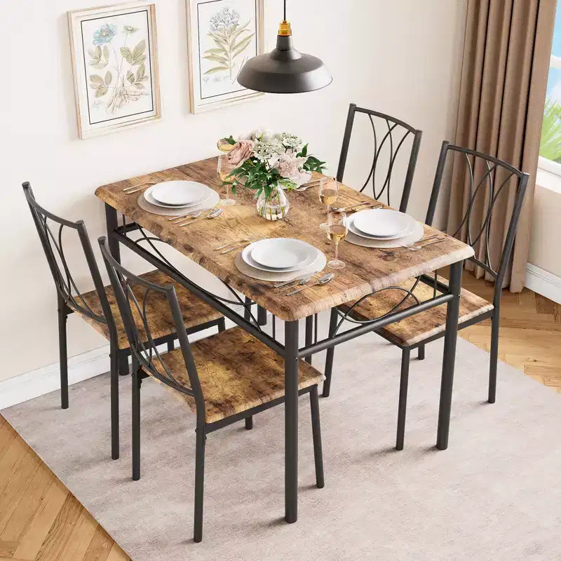 Kitchen Table and Chairs,Dining Room Table Set for 4 with Chairs, Metal & Wood Rectangular Dining Table for Small Space,Apartment
