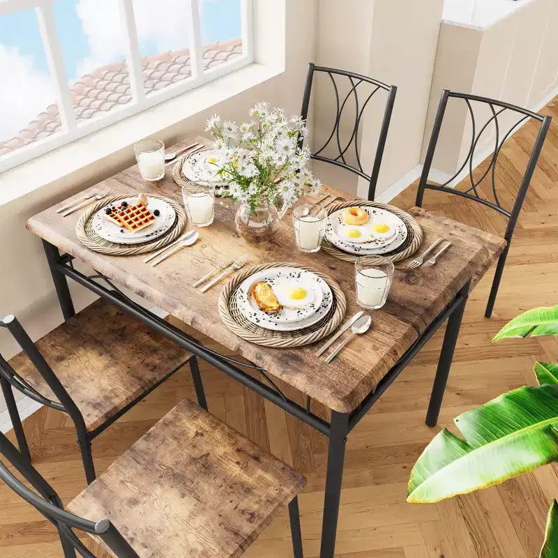 Kitchen Table and Chairs,Dining Room Table Set for 4 with Chairs, Metal & Wood Rectangular Dining Table for Small Space,Apartment