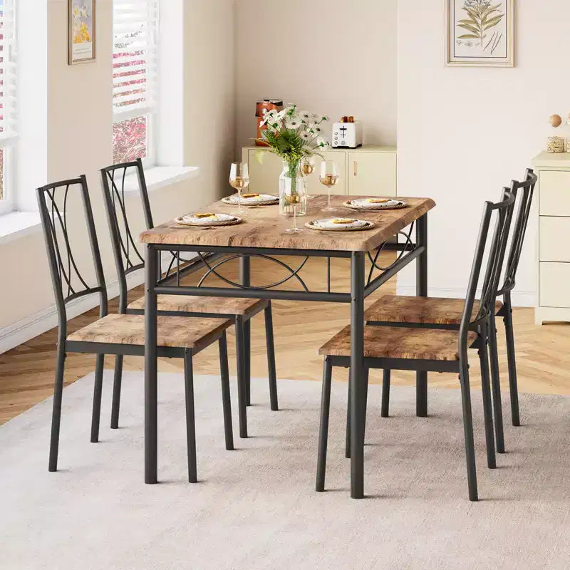 Kitchen Table and Chairs,Dining Room Table Set for 4 with Chairs, Metal & Wood Rectangular Dining Table for Small Space,Apartment