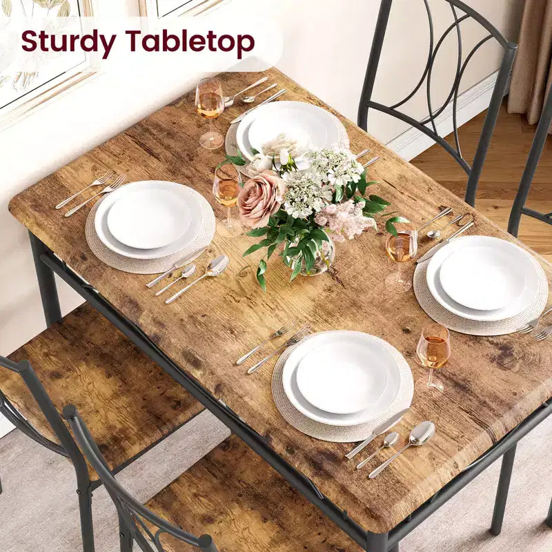 Kitchen Table and Chairs,Dining Room Table Set for 4 with Chairs, Metal & Wood Rectangular Dining Table for Small Space,Apartment