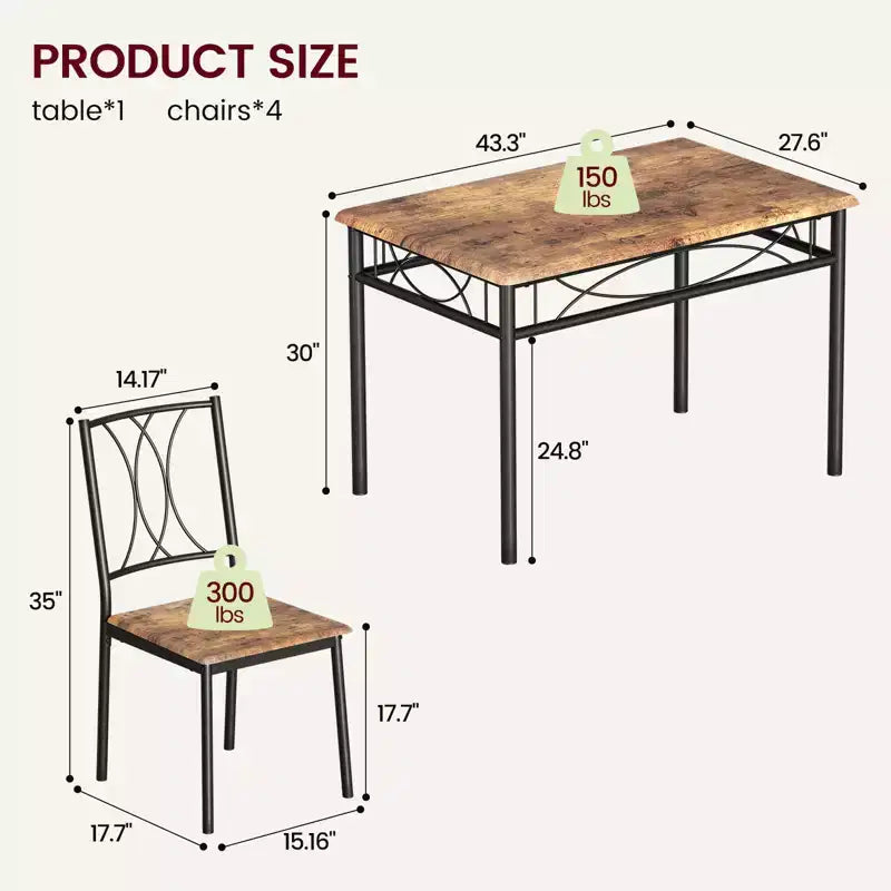 Kitchen Table and Chairs,Dining Room Table Set for 4 with Chairs, Metal & Wood Rectangular Dining Table for Small Space,Apartment