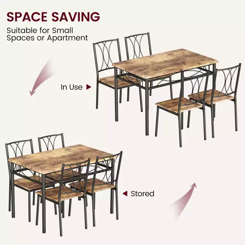Kitchen Table and Chairs,Dining Room Table Set for 4 with Chairs, Metal & Wood Rectangular Dining Table for Small Space,Apartment