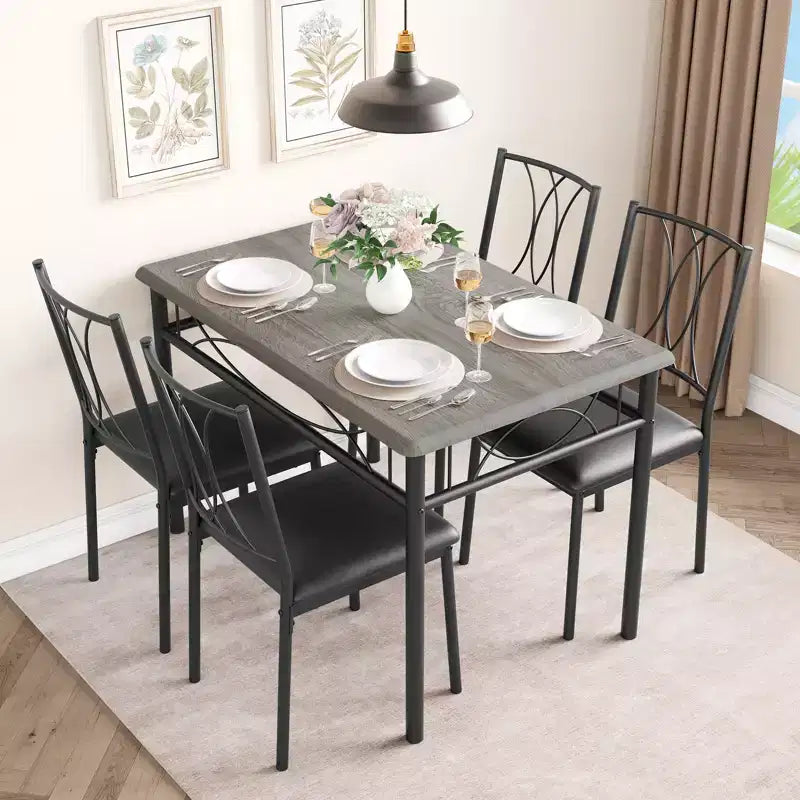Kitchen Table and Chairs,Dining Room Table Set for 4 with Chairs, Metal & Wood Rectangular Dining Table for Small Space,Apartment