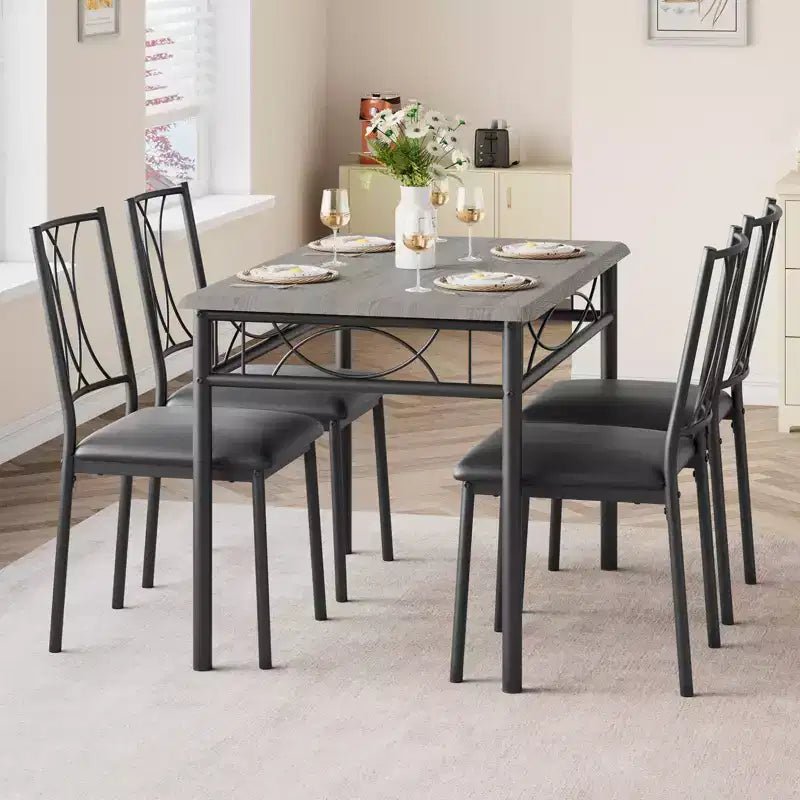 Kitchen Table and Chairs,Dining Room Table Set for 4 with Chairs, Metal & Wood Rectangular Dining Table for Small Space,Apartment