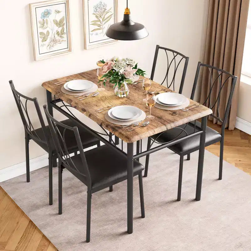 Kitchen Table and Chairs,Dining Room Table Set for 4 with Chairs, Metal & Wood Rectangular Dining Table for Small Space,Apartment