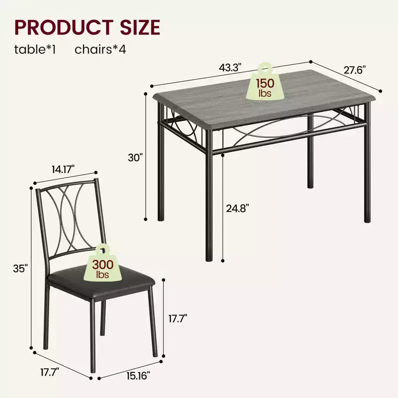 Kitchen Table and Chairs,Dining Room Table Set for 4 with Chairs, Metal & Wood Rectangular Dining Table for Small Space,Apartment