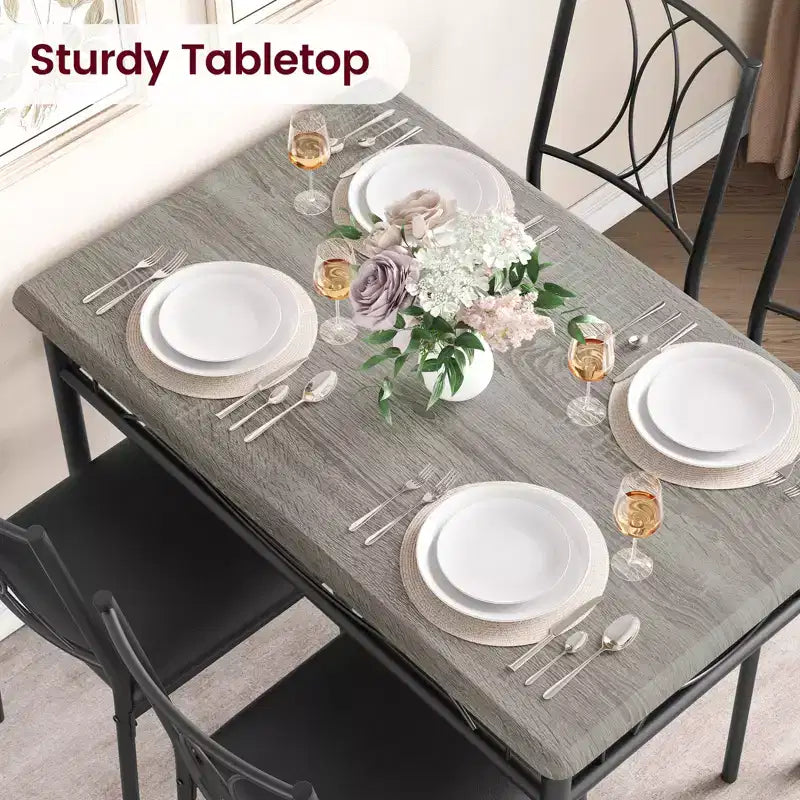 Kitchen Table and Chairs,Dining Room Table Set for 4 with Chairs, Metal & Wood Rectangular Dining Table for Small Space,Apartment