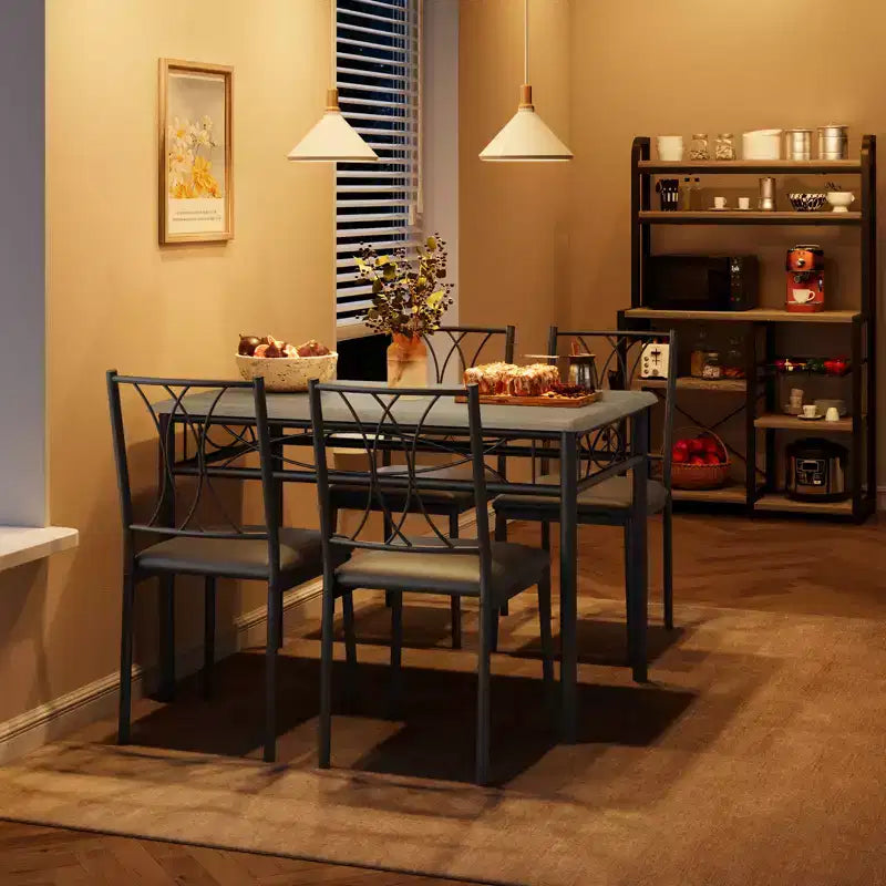 Kitchen Table and Chairs,Dining Room Table Set for 4 with Chairs, Metal & Wood Rectangular Dining Table for Small Space,Apartment