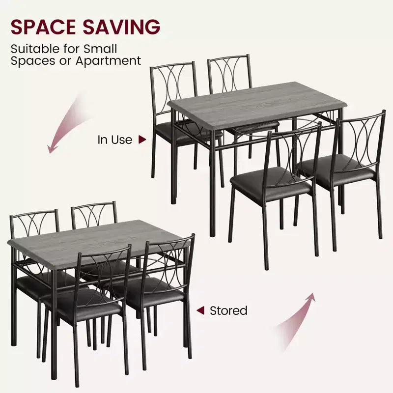 Kitchen Table and Chairs,Dining Room Table Set for 4 with Chairs, Metal & Wood Rectangular Dining Table for Small Space,Apartment