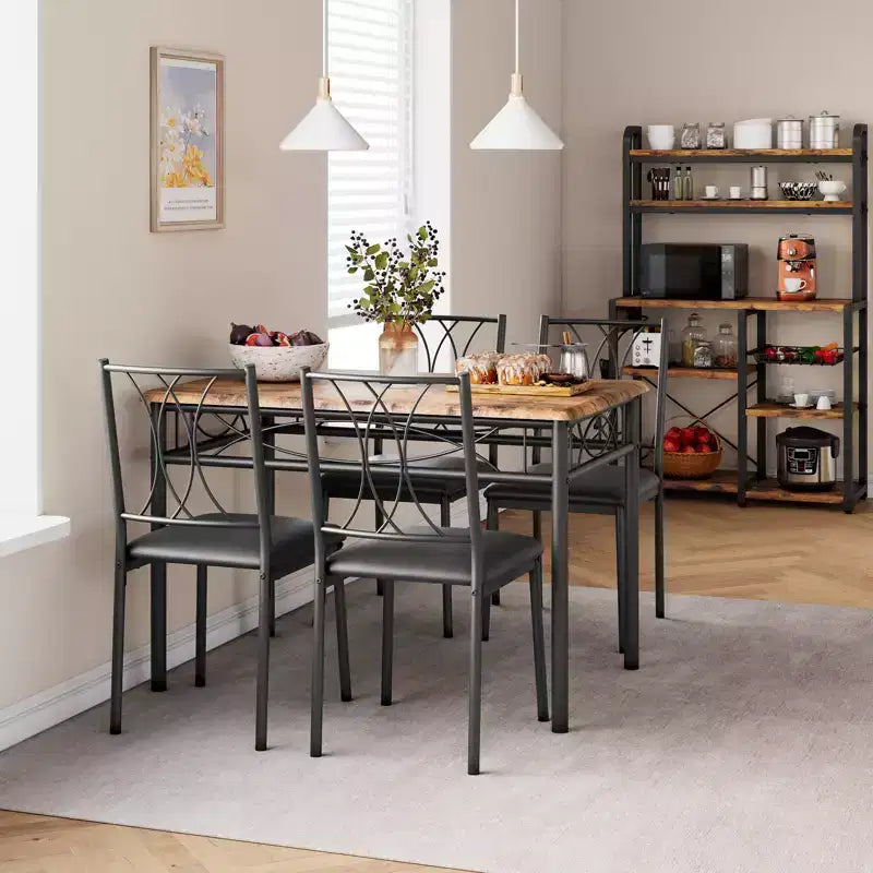 Kitchen Table and Chairs,Dining Room Table Set for 4 with Chairs, Metal & Wood Rectangular Dining Table for Small Space,Apartment