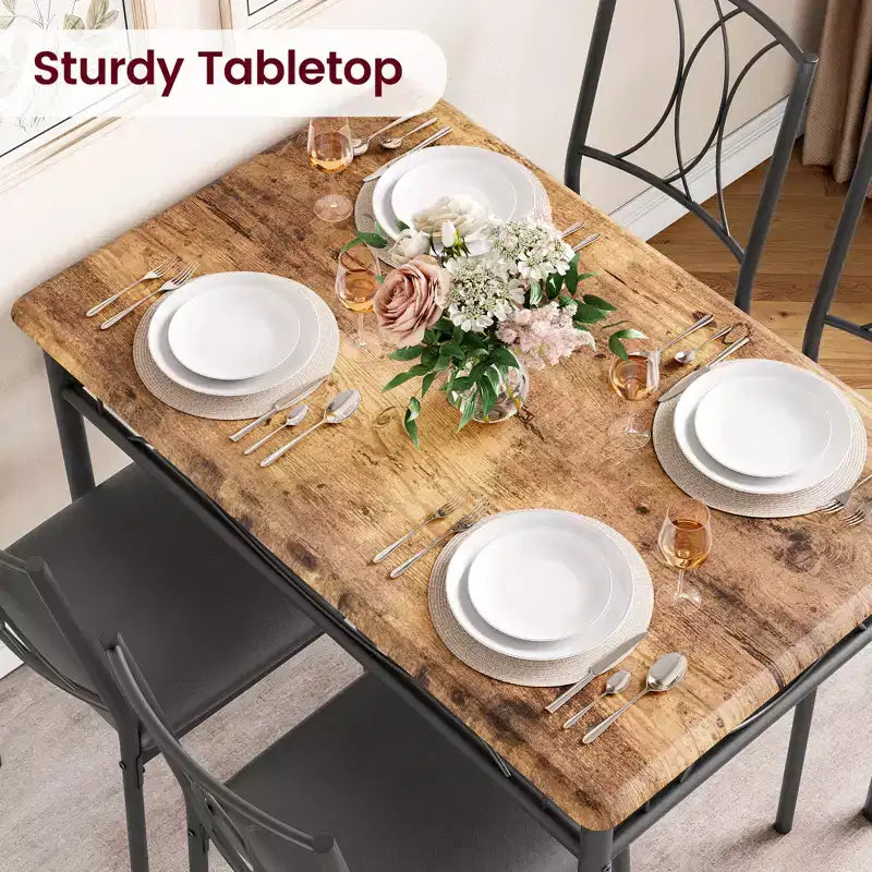 Kitchen Table and Chairs,Dining Room Table Set for 4 with Chairs, Metal & Wood Rectangular Dining Table for Small Space,Apartment