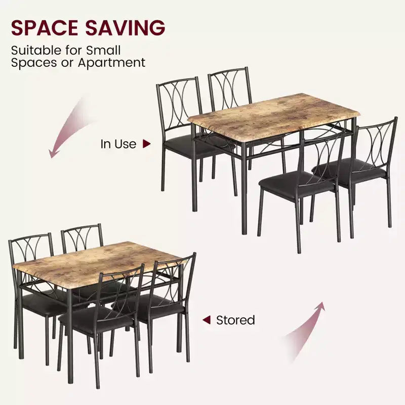 Kitchen Table and Chairs,Dining Room Table Set for 4 with Chairs, Metal & Wood Rectangular Dining Table for Small Space,Apartment