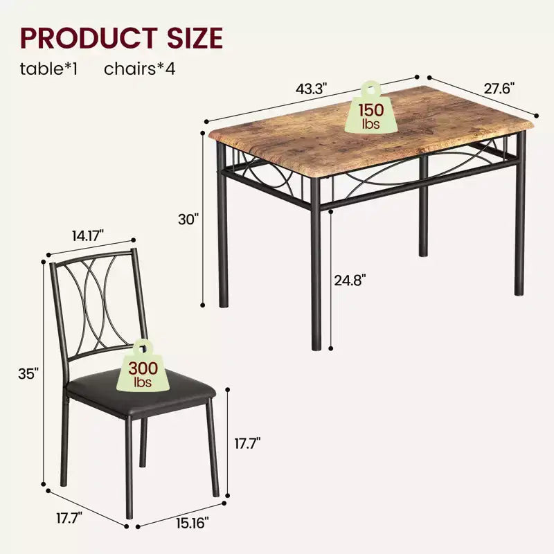 Kitchen Table and Chairs,Dining Room Table Set for 4 with Chairs, Metal & Wood Rectangular Dining Table for Small Space,Apartment