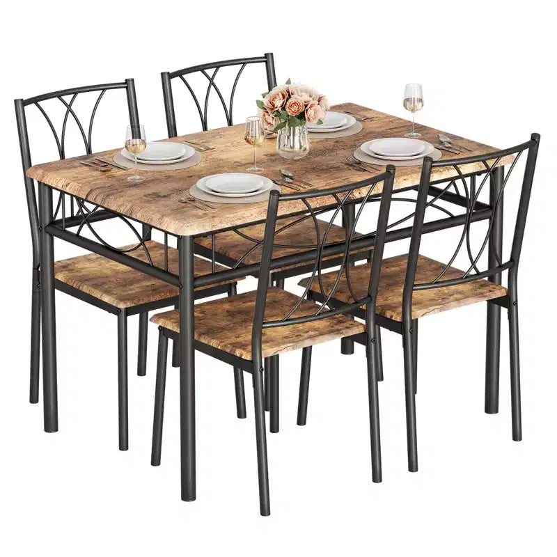 Kitchen Table and Chairs,Dining Room Table Set for 4 with Chairs, Metal & Wood Rectangular Dining Table for Small Space,Apartment