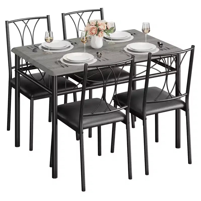 Kitchen Table and Chairs,Dining Room Table Set for 4 with Chairs, Metal & Wood Rectangular Dining Table for Small Space,Apartment
