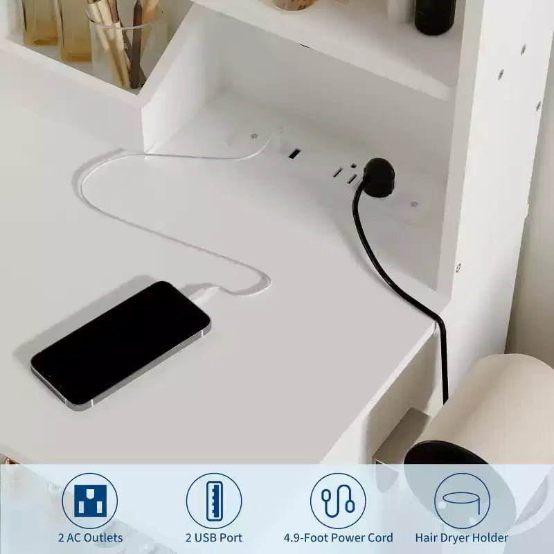 Makeup Vanity Desk with Mirror, 37W Large Dressing Table with Drawers & Stool, Modern Makeup Vanity Table for Small Space Bedroom
