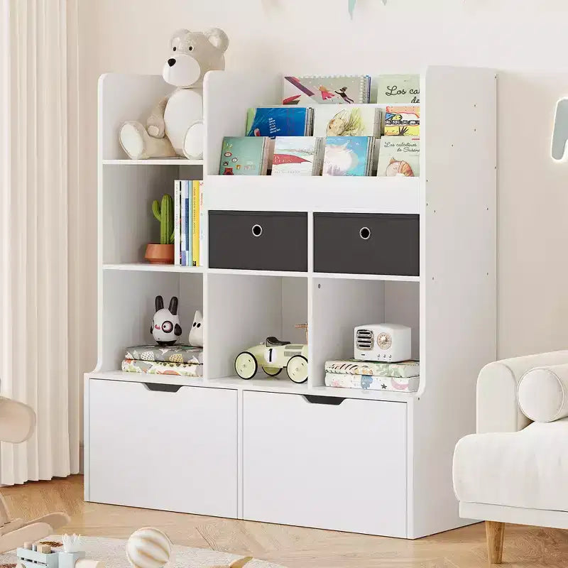 COZONY 47 Toy Storage Organizer with Drawers, Wooden Kids Bookshelf & Cubby Bookcase, Toy Chest for Playroom, Nursery, Kids Room, White