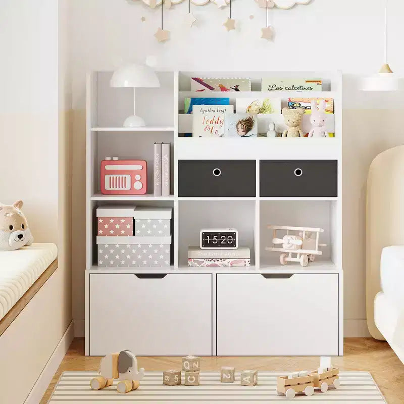 COZONY 47 Toy Storage Organizer with Drawers, Wooden Kids Bookshelf & Cubby Bookcase, Toy Chest for Playroom, Nursery, Kids Room, White