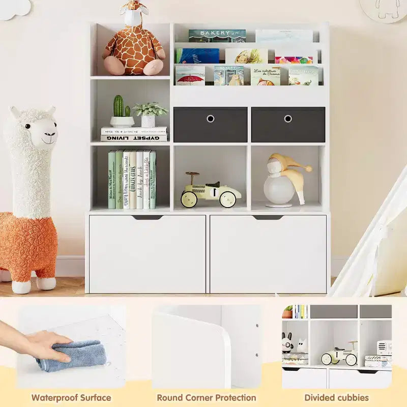 COZONY 47 Toy Storage Organizer with Drawers, Wooden Kids Bookshelf & Cubby Bookcase, Toy Chest for Playroom, Nursery, Kids Room, White