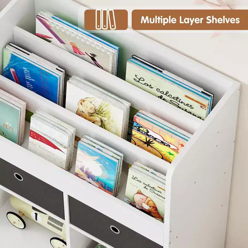 COZONY 47 Toy Storage Organizer with Drawers, Wooden Kids Bookshelf & Cubby Bookcase, Toy Chest for Playroom, Nursery, Kids Room, White