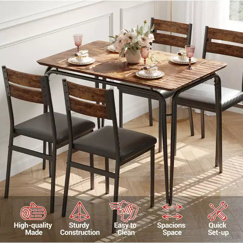 Dining Table for 4,Small Table & Chairs Set of 4,Square Dinette Set with 4 Chairs,5 Piece Kitchen & Dining Room Sets for Small Space,Apartment