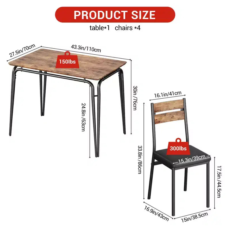 Dining Table for 4,Small Table & Chairs Set of 4,Square Dinette Set with 4 Chairs,5 Piece Kitchen & Dining Room Sets for Small Space,Apartment