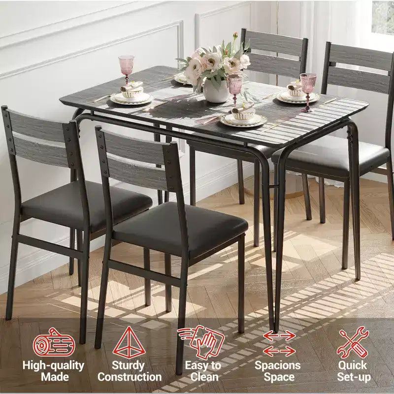 Dining Table for 4,Small Table & Chairs Set of 4,Square Dinette Set with 4 Chairs,5 Piece Kitchen & Dining Room Sets for Small Space,Apartment