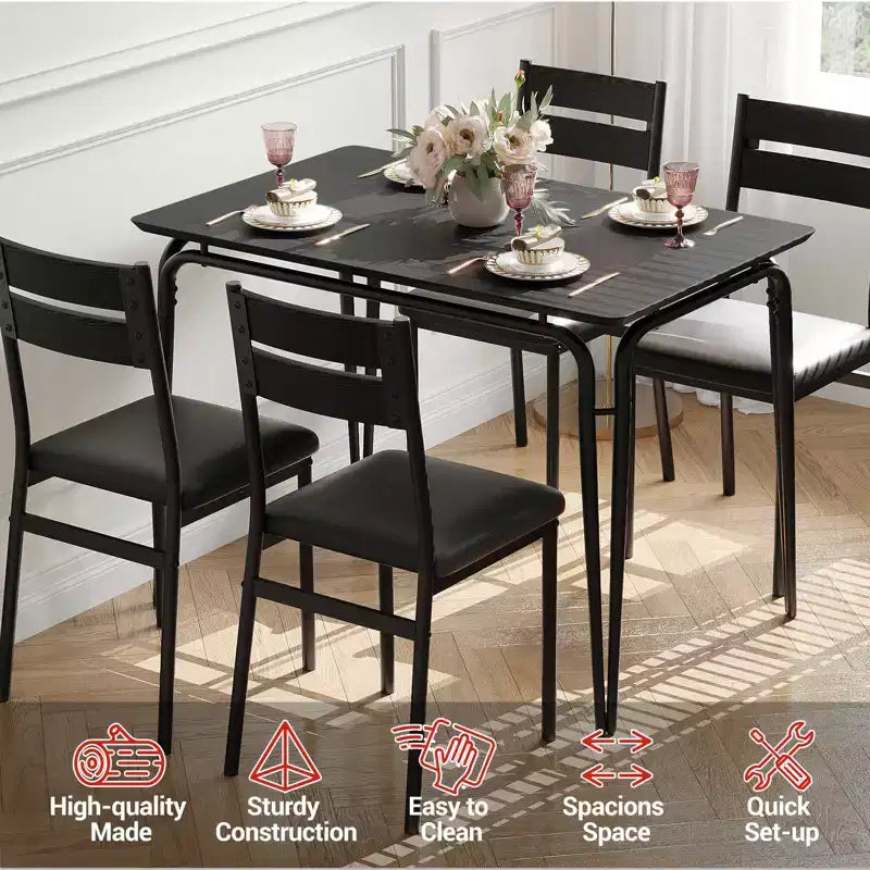 Dining Table for 4,Small Table & Chairs Set of 4,Square Dinette Set with 4 Chairs,5 Piece Kitchen & Dining Room Sets for Small Space,Apartment