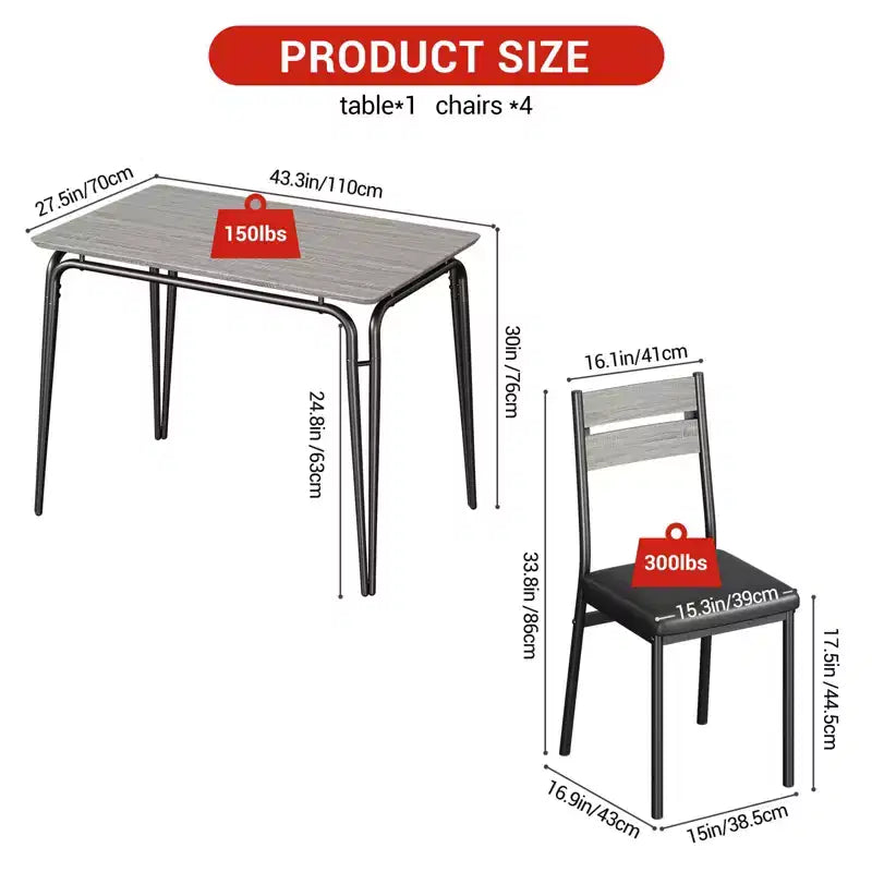 Dining Table for 4,Small Table & Chairs Set of 4,Square Dinette Set with 4 Chairs,5 Piece Kitchen & Dining Room Sets for Small Space,Apartment