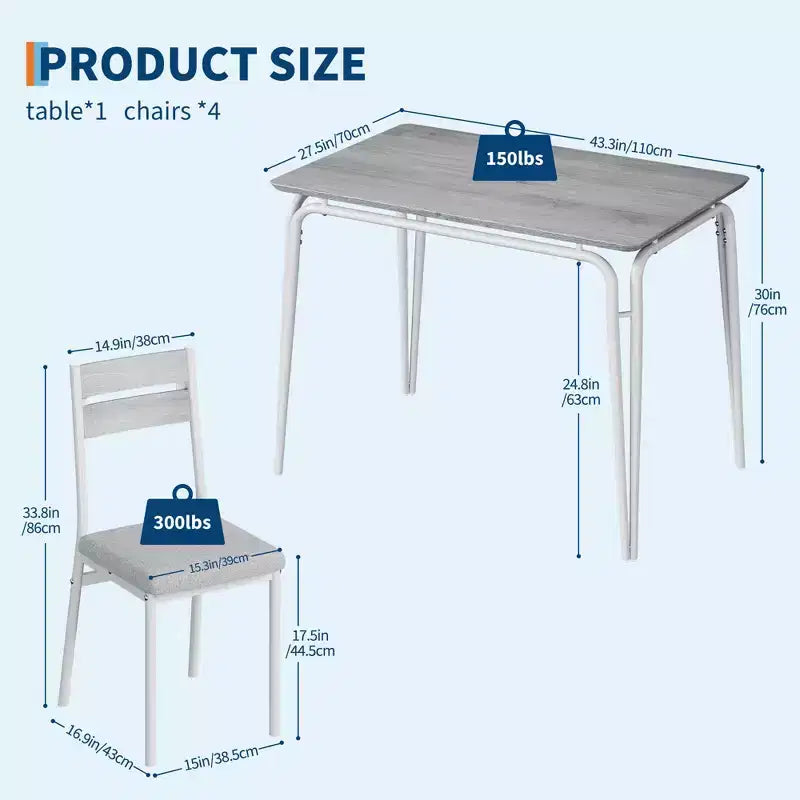 Dining Table for 4,Small Table & Chairs Set of 4,Square Dinette Set with 4 Chairs,5 Piece Kitchen & Dining Room Sets for Small Space,Apartment
