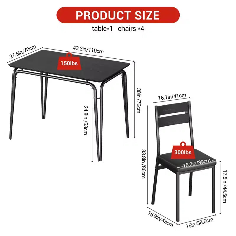 Dining Table for 4,Small Table & Chairs Set of 4,Square Dinette Set with 4 Chairs,5 Piece Kitchen & Dining Room Sets for Small Space,Apartment
