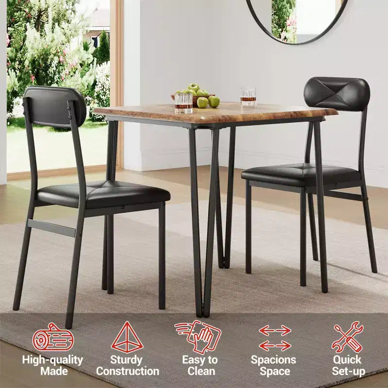 Dining Table for 2,Small Table & Chairs Set of 2,Square Dinette Set for 2,3 Piece Kitchen & Dining Room Sets for Small Space,Apartment,Home Office