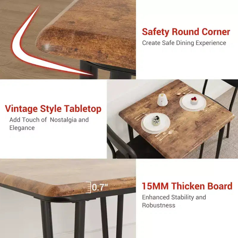 Dining Table for 2,Small Table & Chairs Set of 2,Square Dinette Set for 2,3 Piece Kitchen & Dining Room Sets for Small Space,Apartment,Home Office