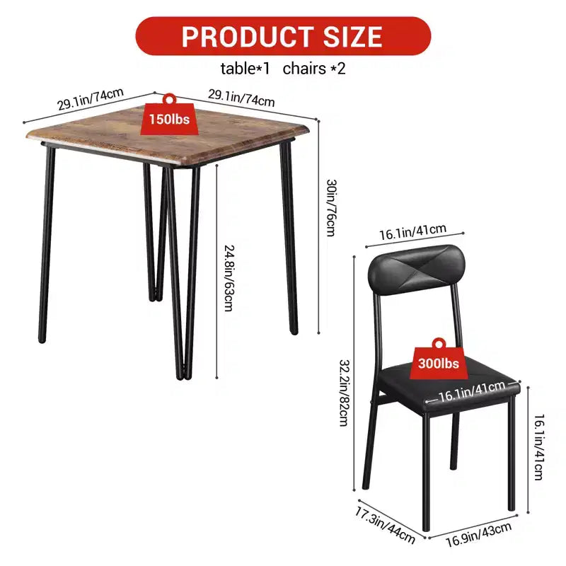 Dining Table for 2,Small Table & Chairs Set of 2,Square Dinette Set for 2,3 Piece Kitchen & Dining Room Sets for Small Space,Apartment,Home Office